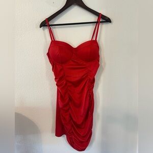 Red Ruched Dress with Spaghetti Straps Size S